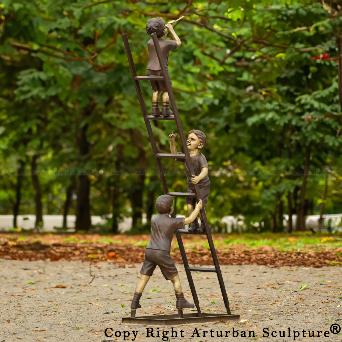 Bronze 3 Kids climbing on Ladder Statueoutdoor
