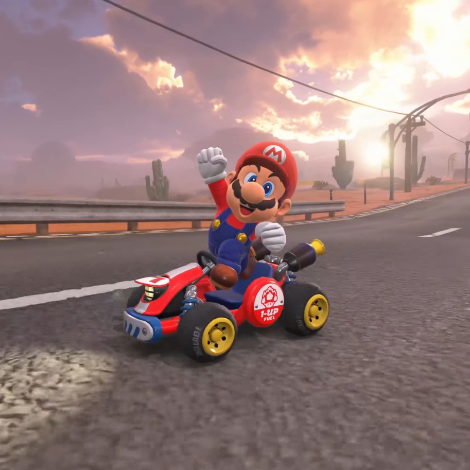 Mario Kart on Road with Sunset
