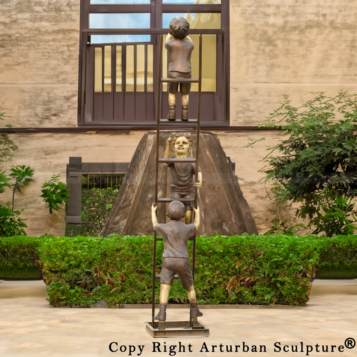 bronze Kids Playing on Ladder garden Statue