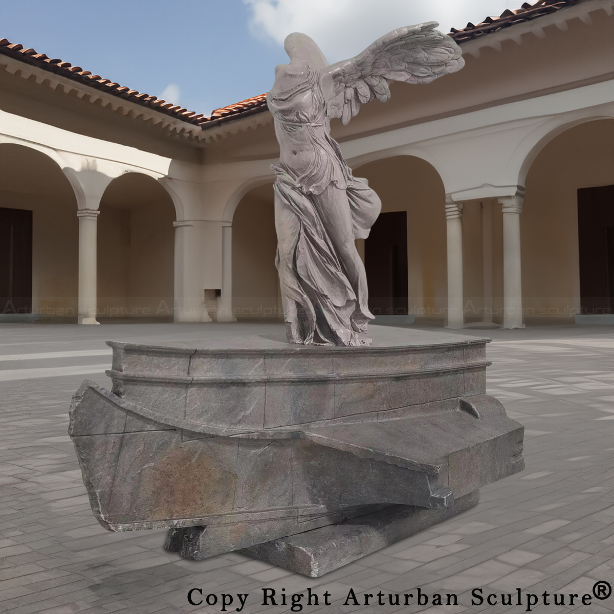 bronze Louvre Headless Winged Statue emphasizing the wing detail and dynamic pose