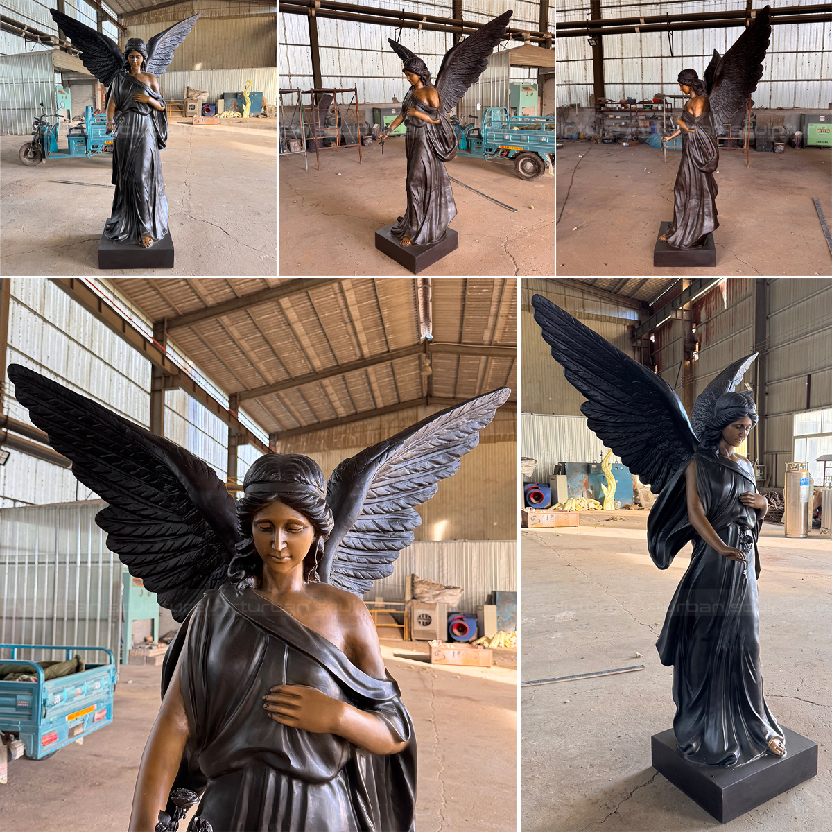 different angle of bronze memorial angel statue