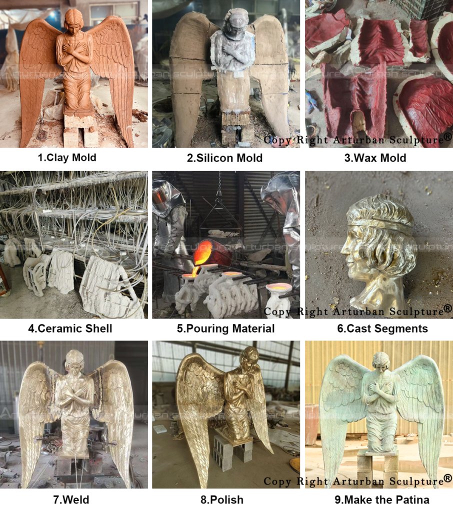 process of making bronze Kneeling Angel Statue