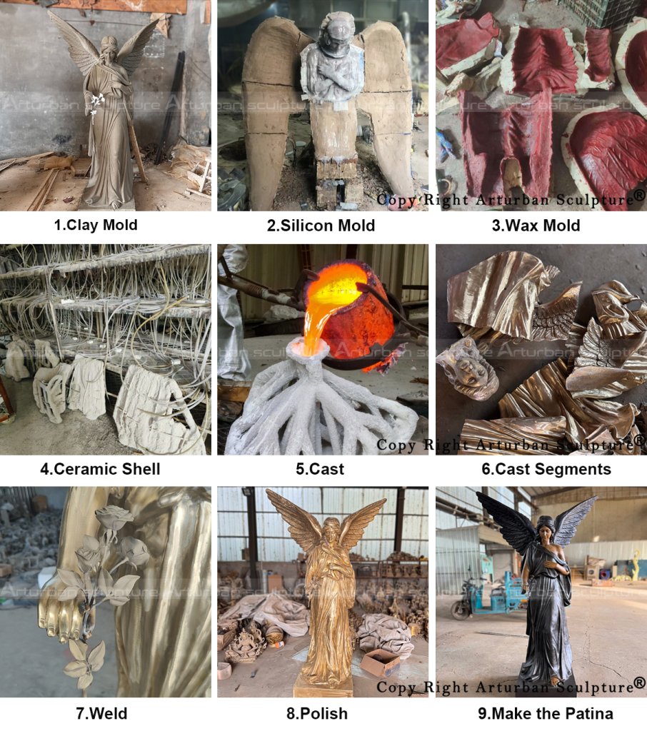 production process of bronze Memorial Angel Statue