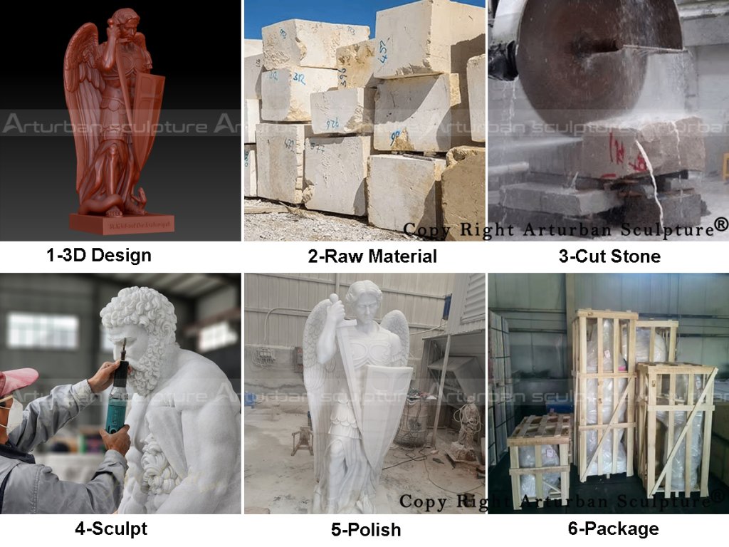 production process of making marble angel sculpture