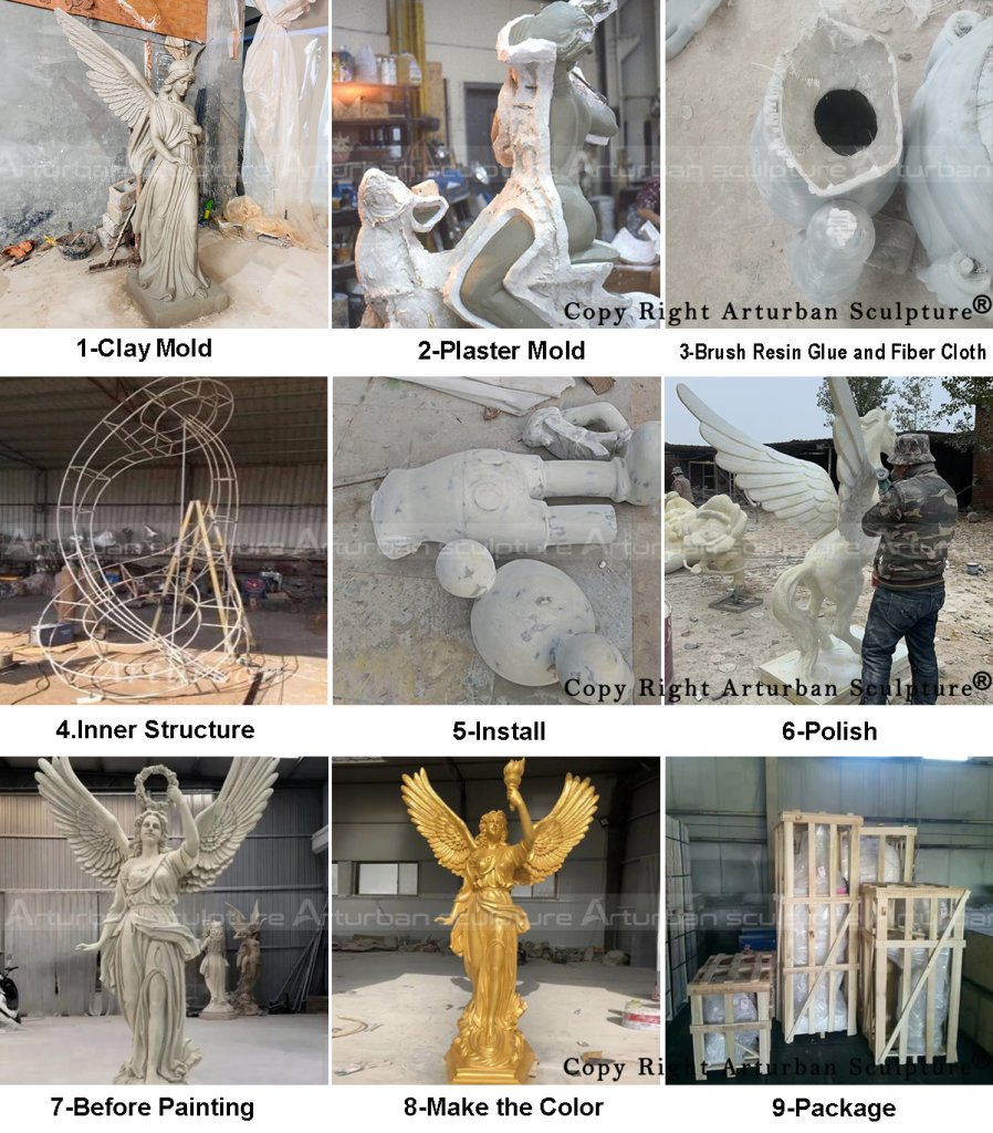production process of making the fiberglass angel statue