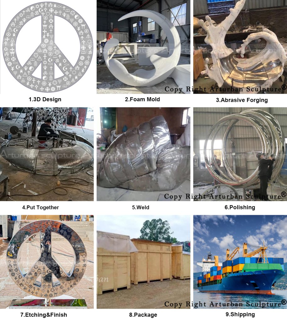 production process of the stainless steel simbol of peace statue