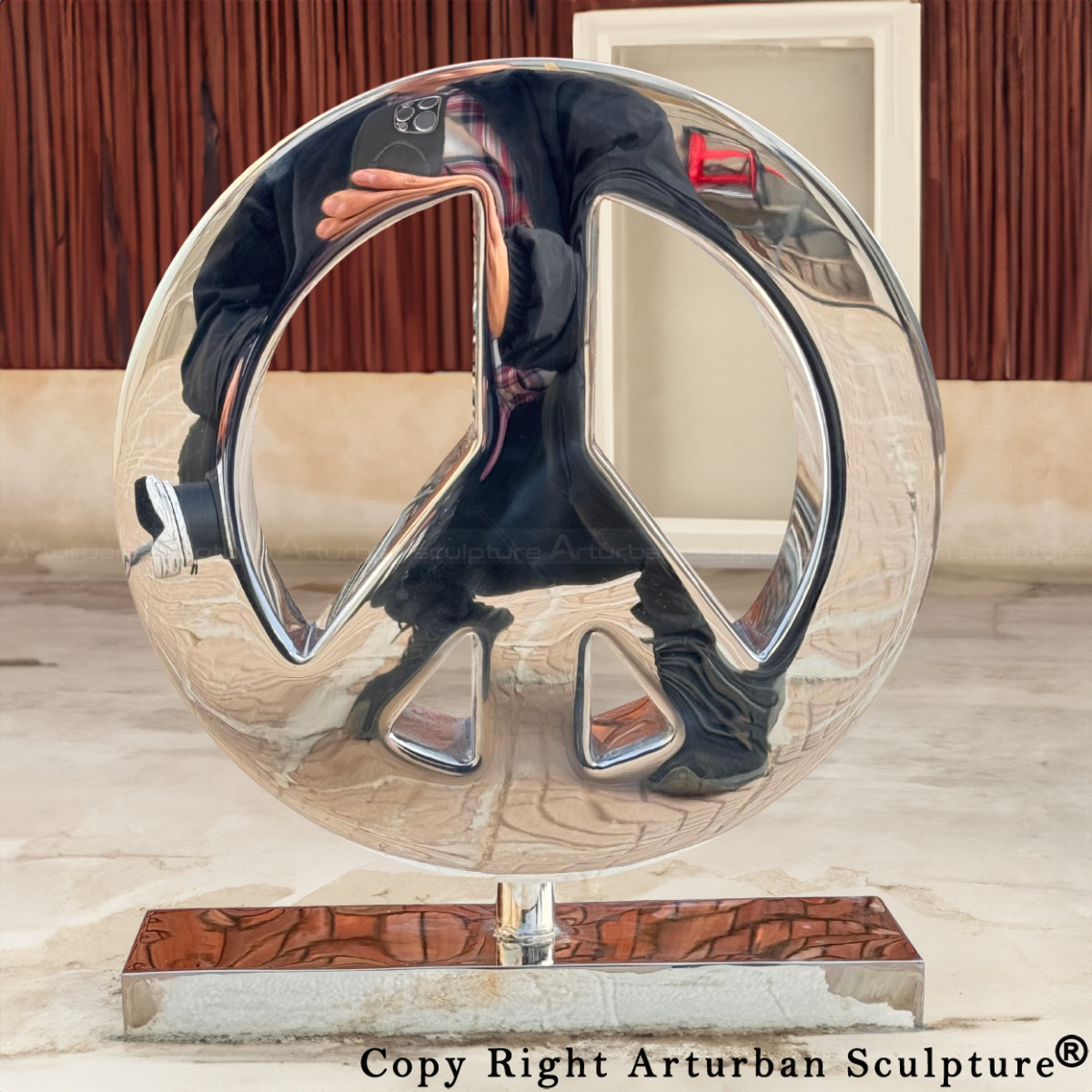 rear view of stainless steel Peace Circle Symbol