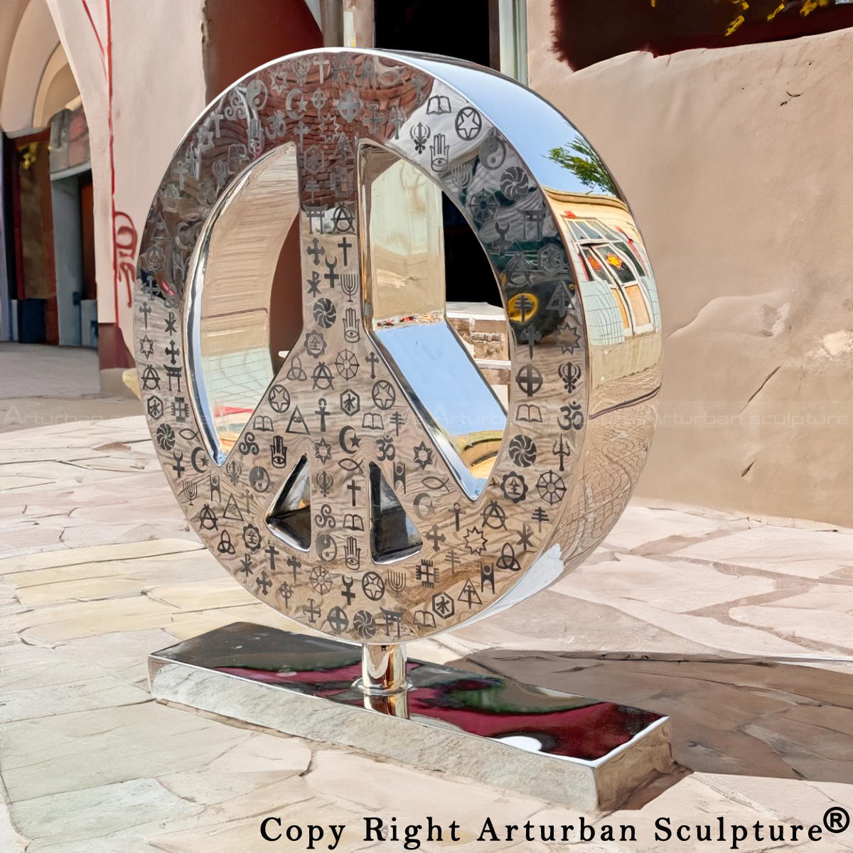 the modern Art of Peace Symbol stainless steel statue