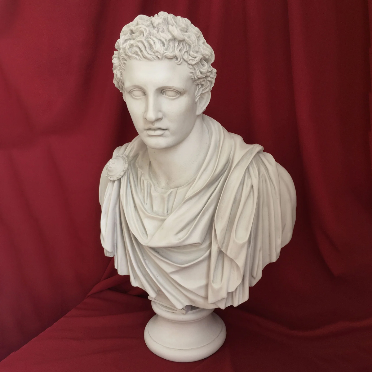 Angled view of marble Marc Antony Bust highlighting realistic facial features