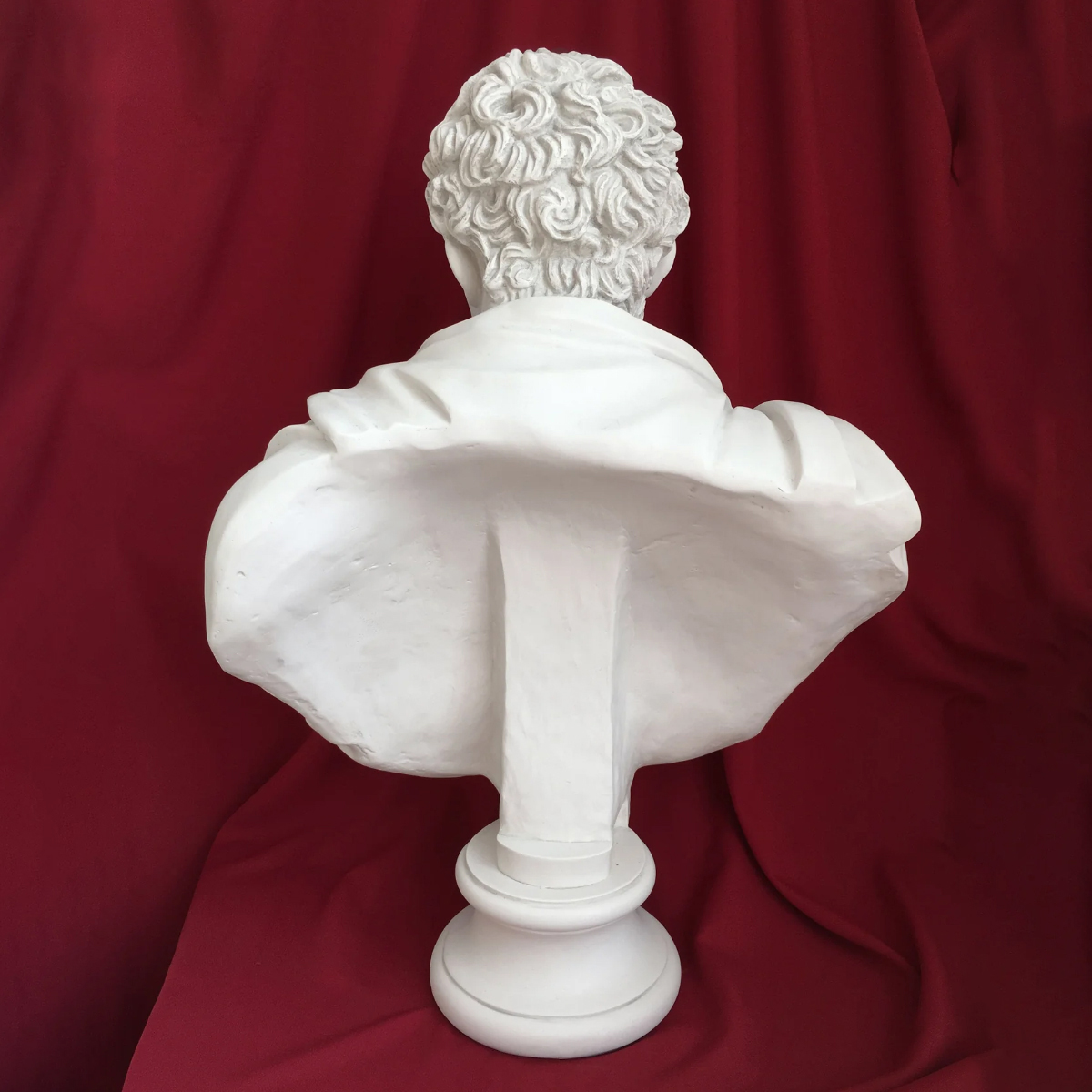 Back view of Marc Antony Bust in marble with detailed curly hair