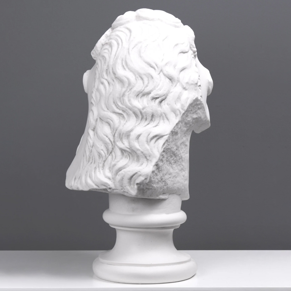 Back view of Mithridates VI Bust sculpture showing detailed wavy hair