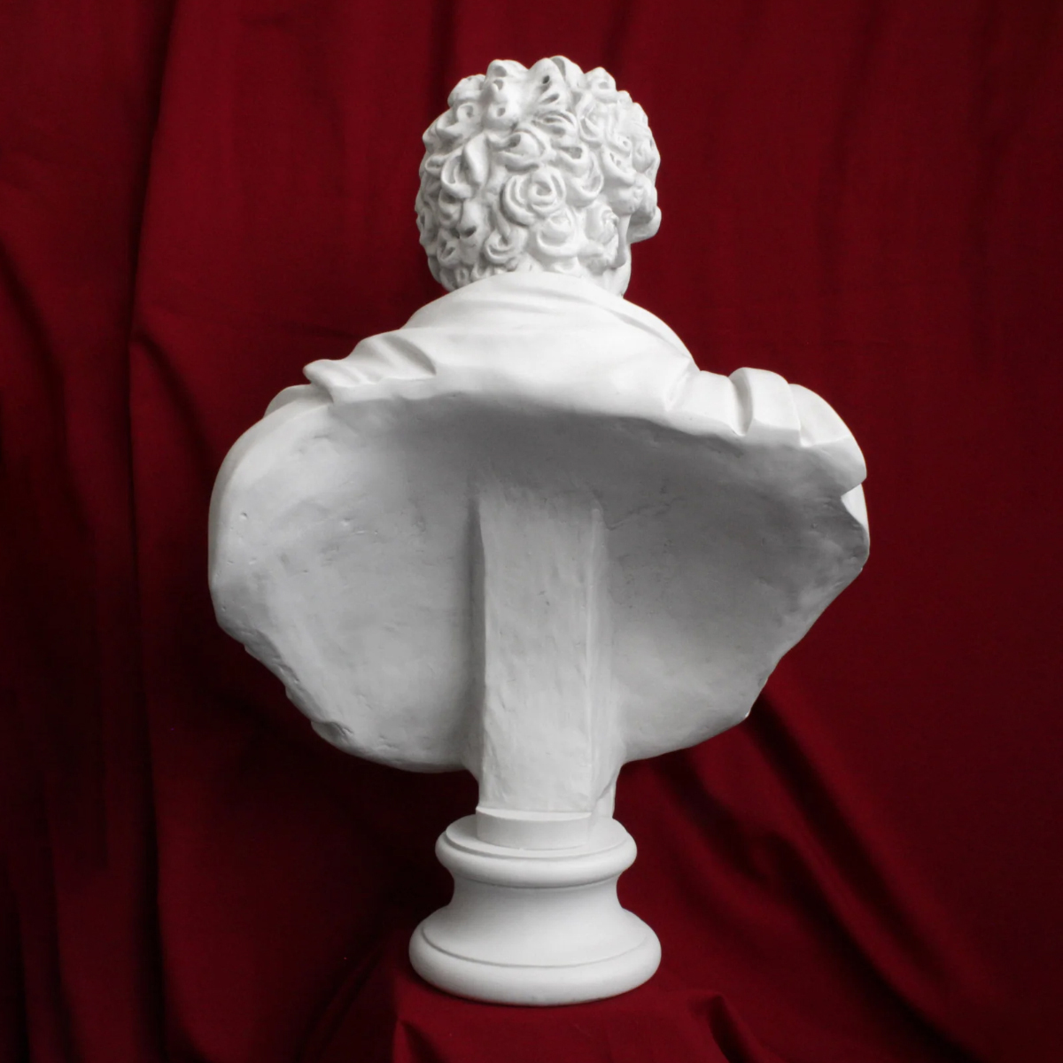 Back view of the Septimius Severus Bust in marble, showing the detailed curly hair