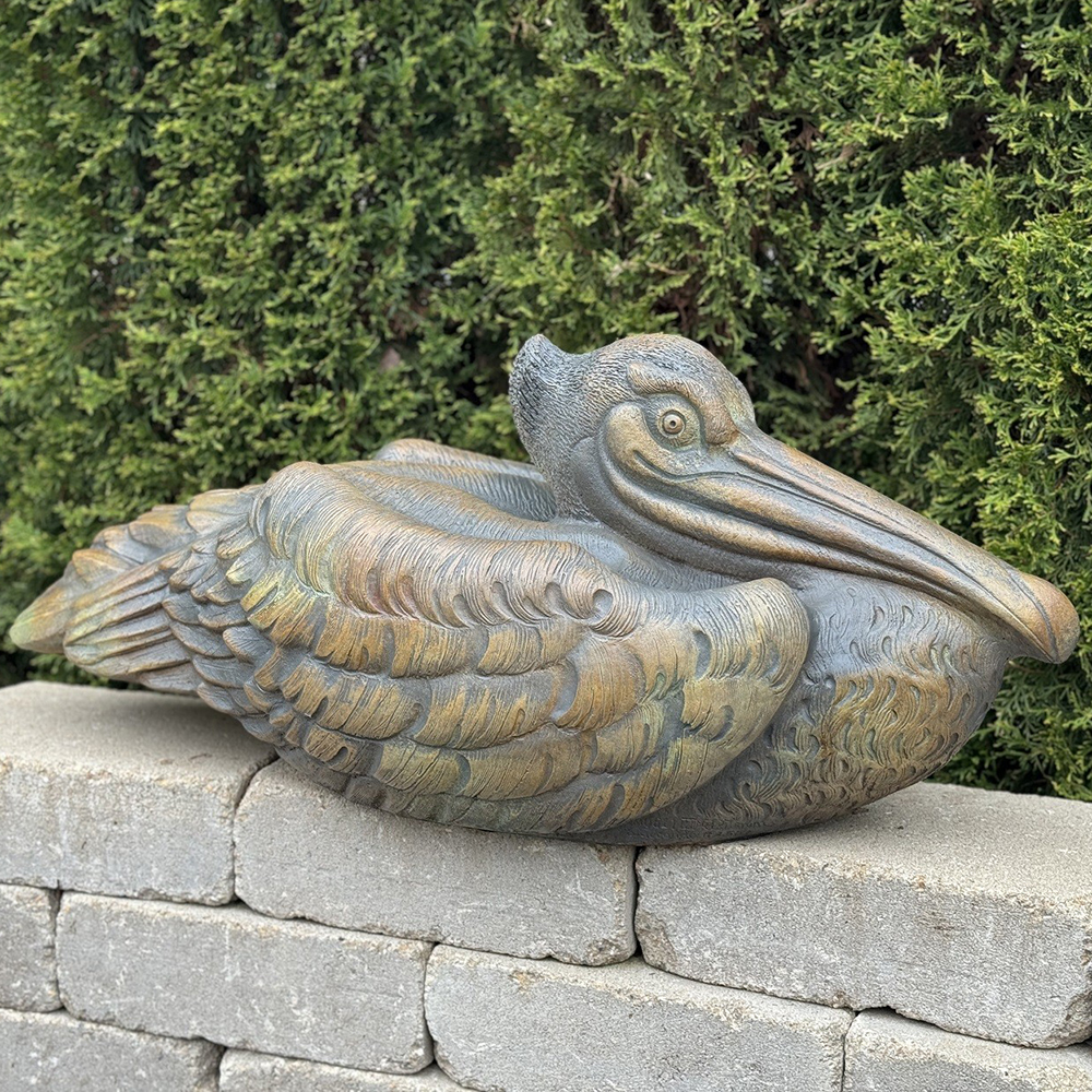 Bronze Pelican Sculpture with folded wings