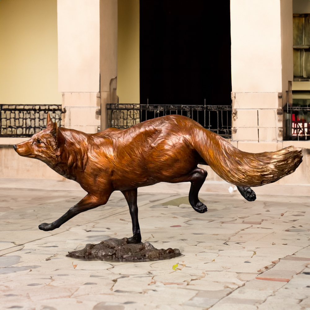 Bronze Red Fox Statue featuring a running fox
