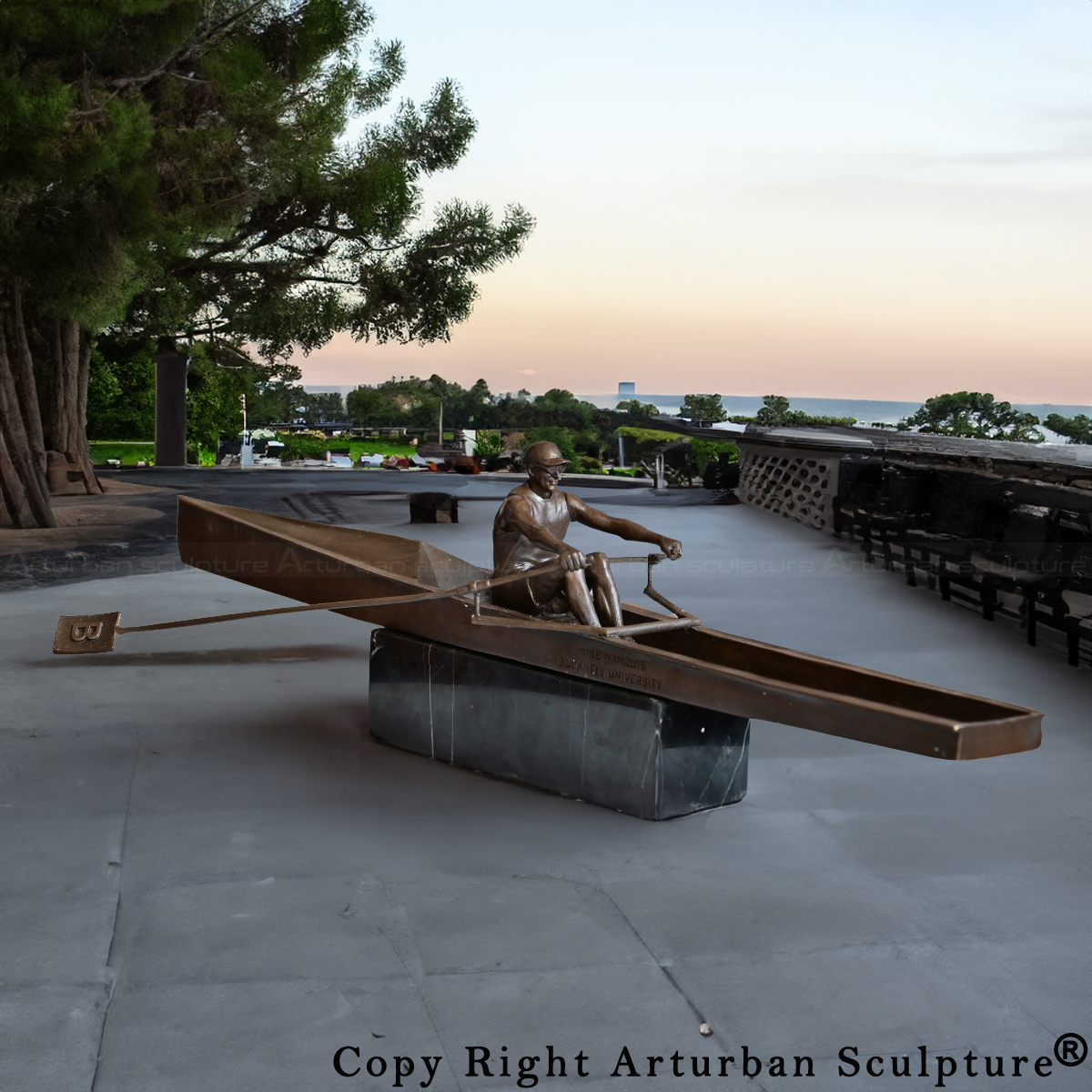Bronze Rower Sculpture depicting a sculling athlete mid-stroke