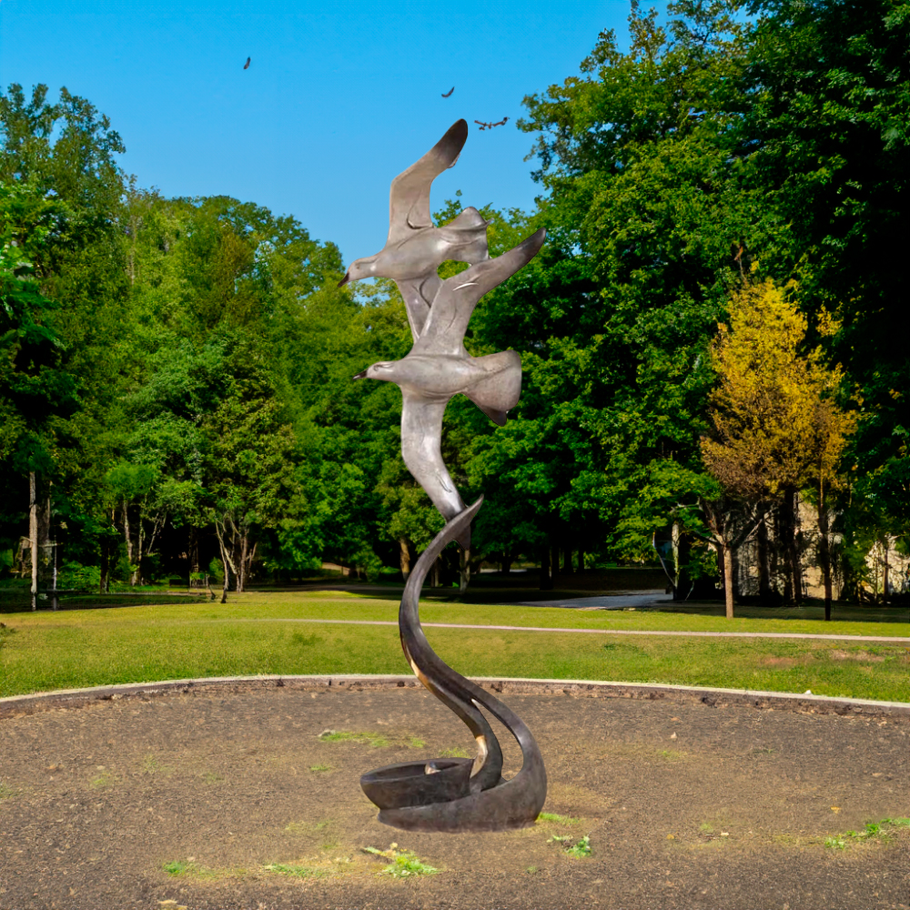 Bronze Seagull Garden Statue featuring two Western Gulls