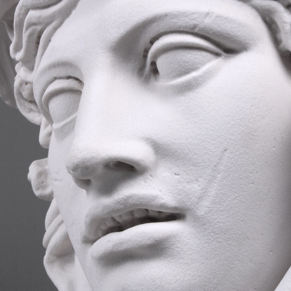 Close-up texture of marble Medusa Head Statue for Sale face detail