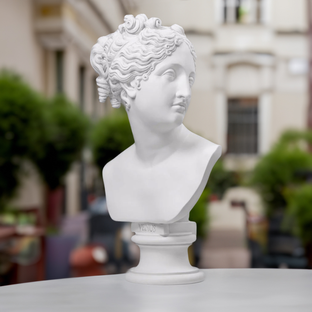 Front view of Venus Marble Bust displayed on marble pedestal
