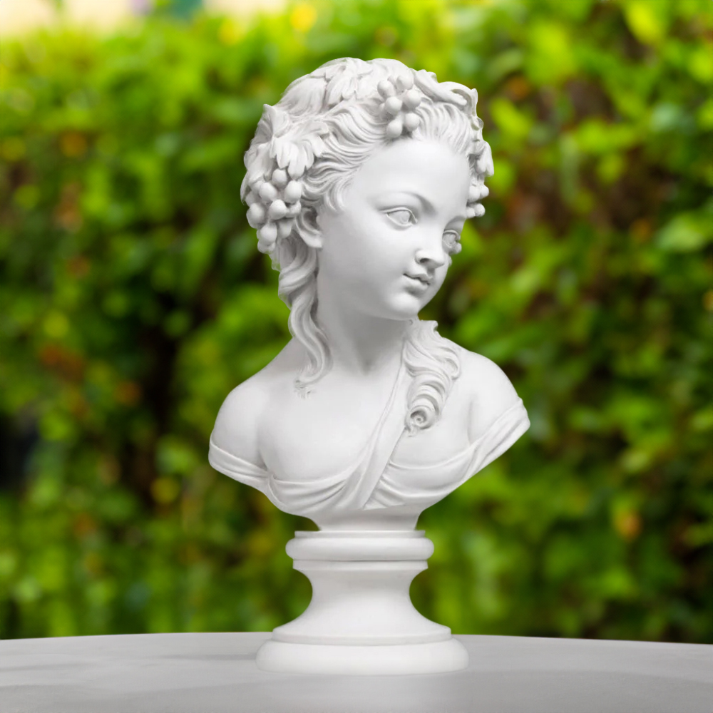 Frontal marble Vintage Lady Bust sculpture of a young girl