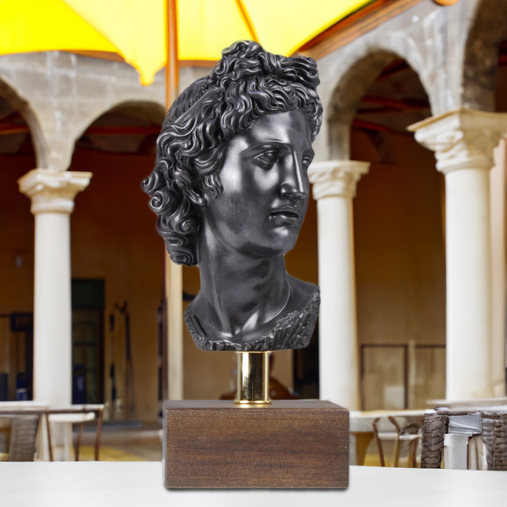 Frontal outdoor view of the Apollo Statue bronze Bust