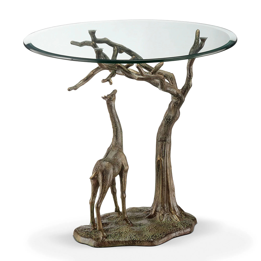 Glass Top Animal Coffee Table bronze tree base