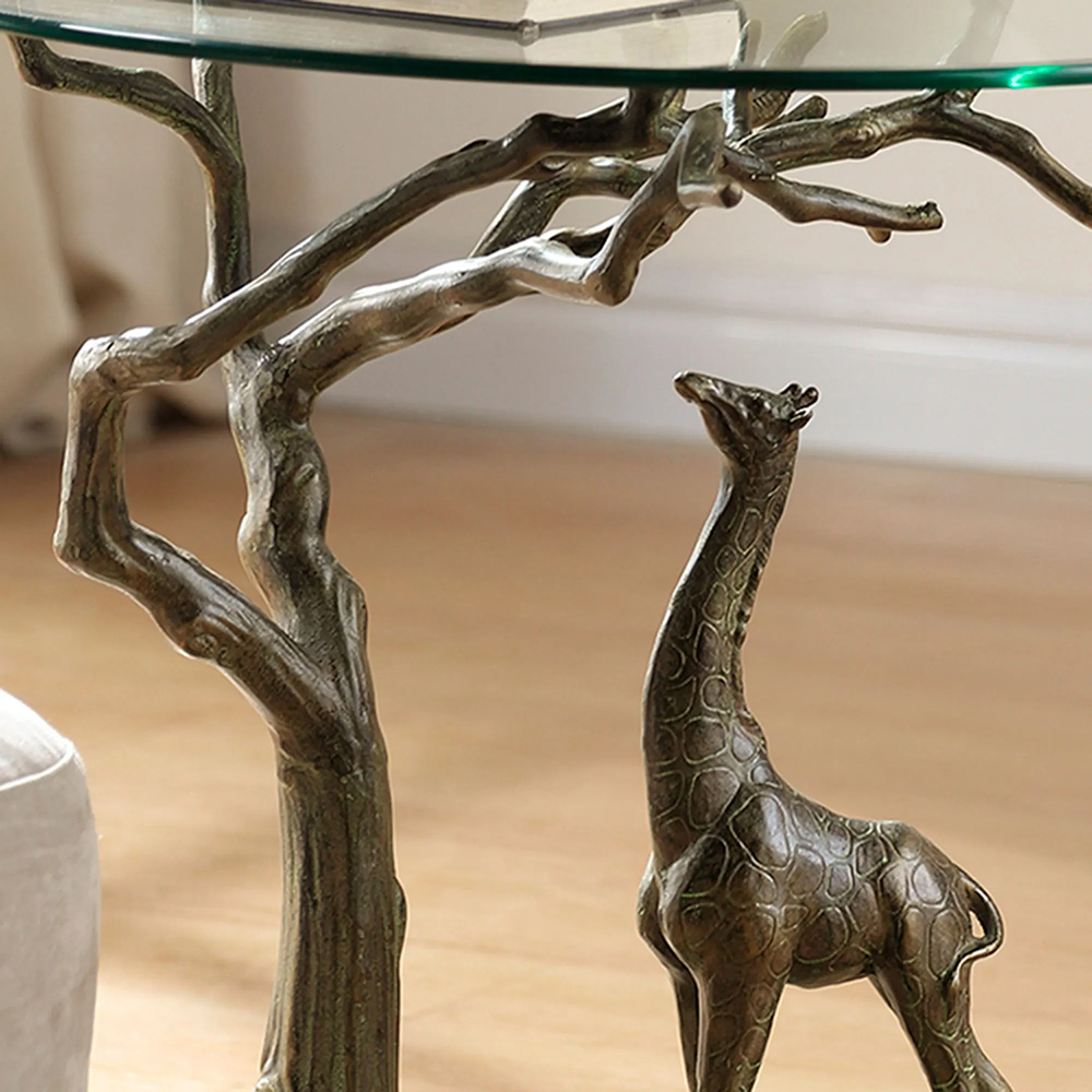 Glass Top Animal Coffee Table with bronze giraffe