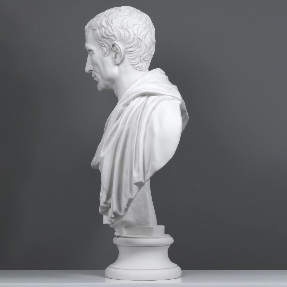 Julius Caesar Bust Sculpture with draped toga and defined features
