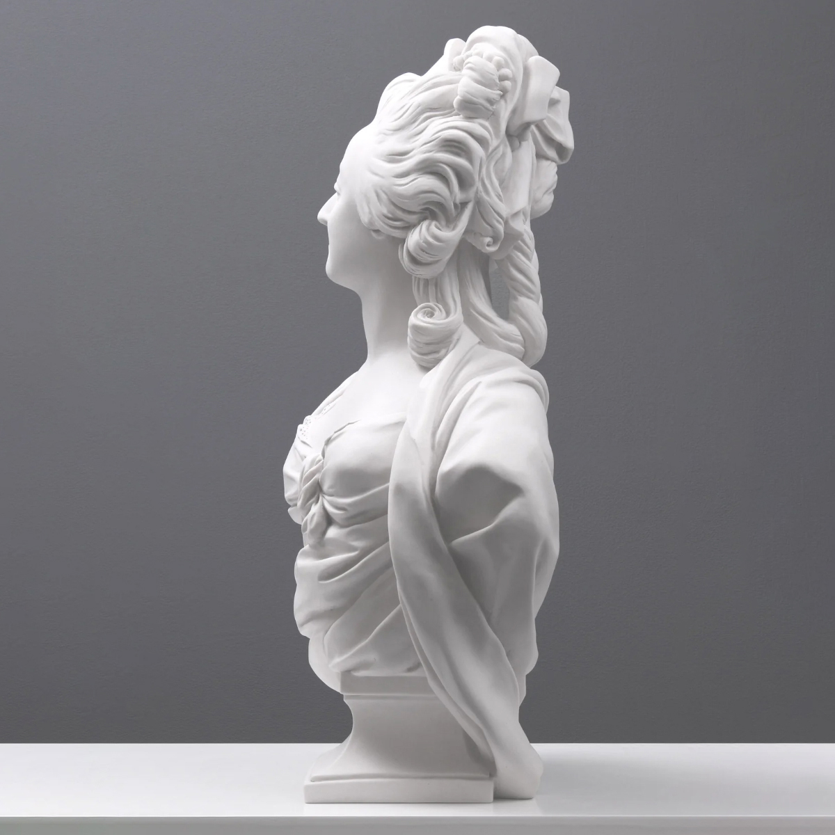 Marie Antoinette Marble Bust with draped shoulder cloth and noble stance