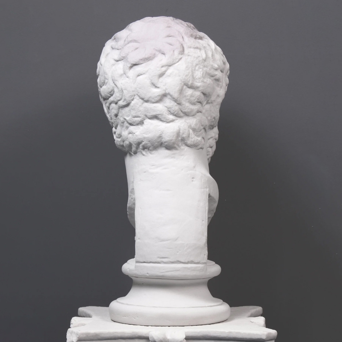 Rear view of Antoninus Pius Bust in marble with textured curly hair