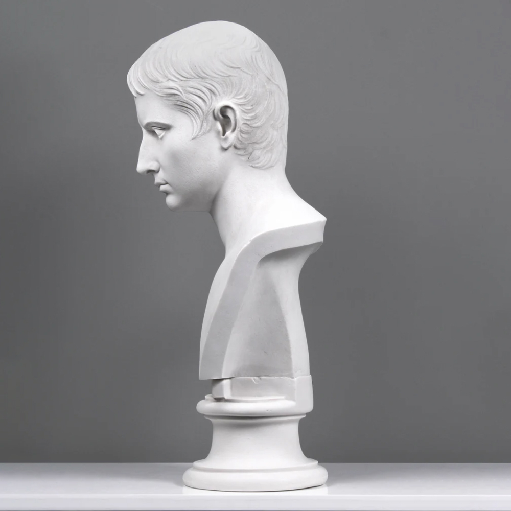 Right-side profile of Augustus Head Sculpture with finely detailed hair