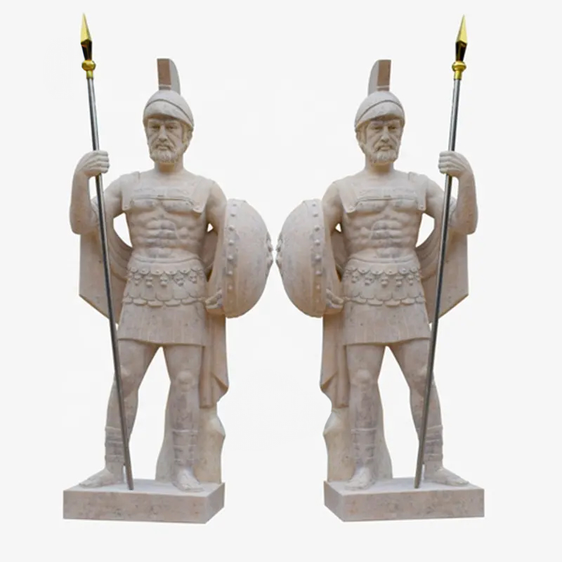Two symmetrical Statue of roman Warrior sculptures in classical armor