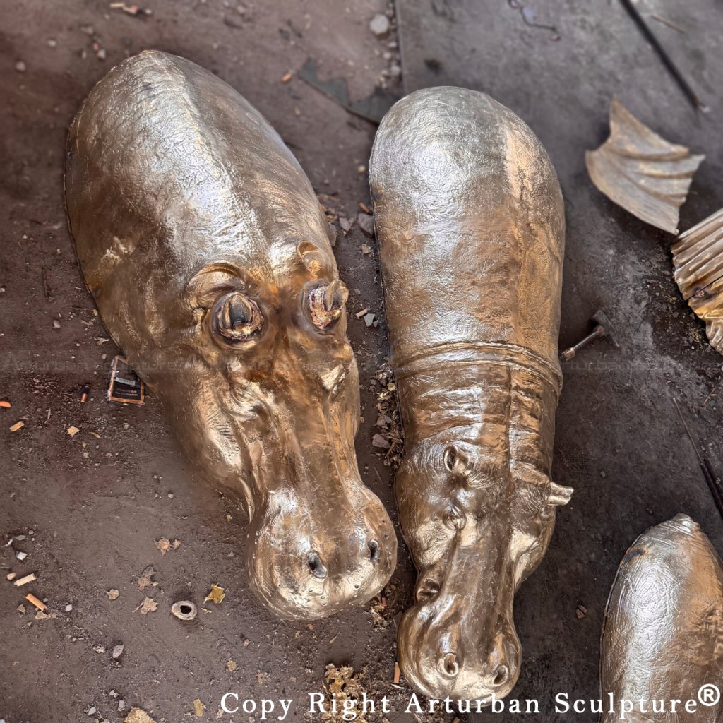 Unfinished Bronze Hippopotamus sculptures before coloring