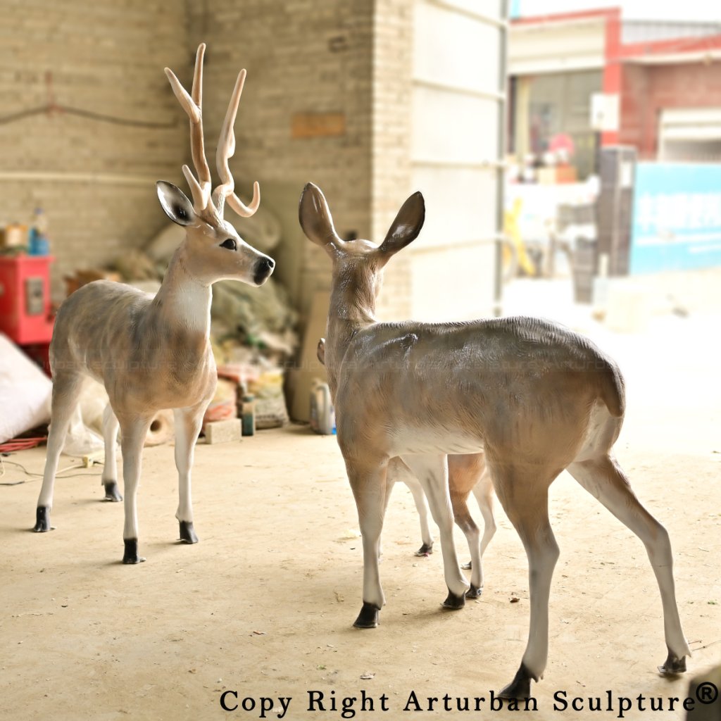 Whitetail Deer Family Sculpture featuring detailed textures and life-size proportions