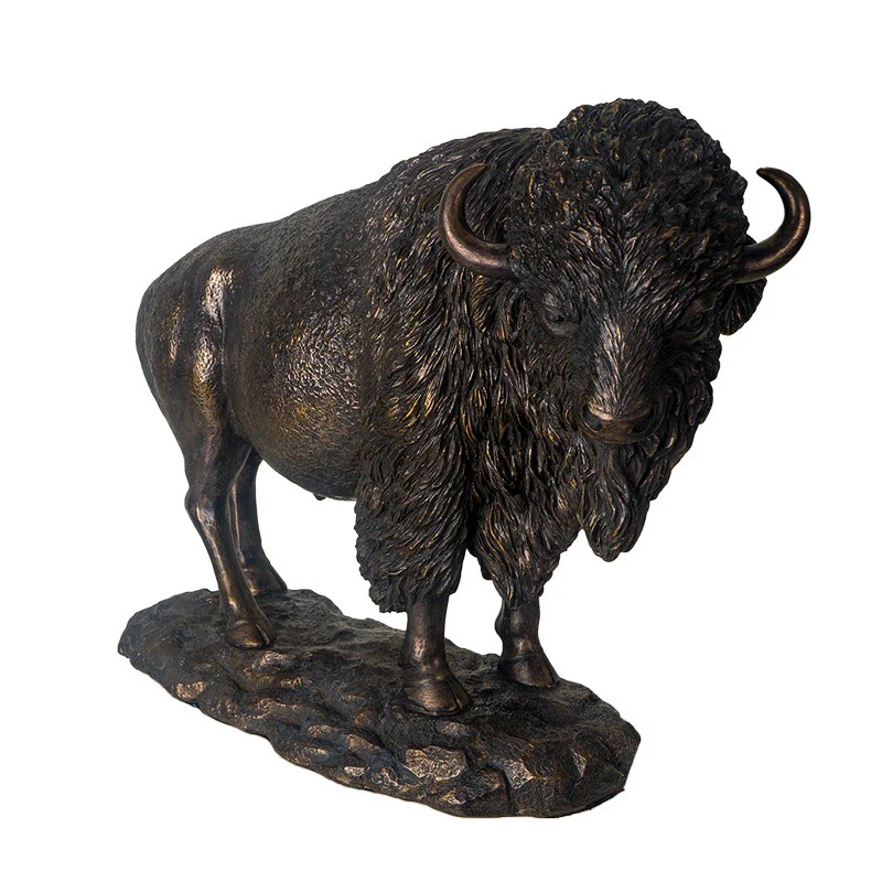 bronze American Bison Statue frontal horn view