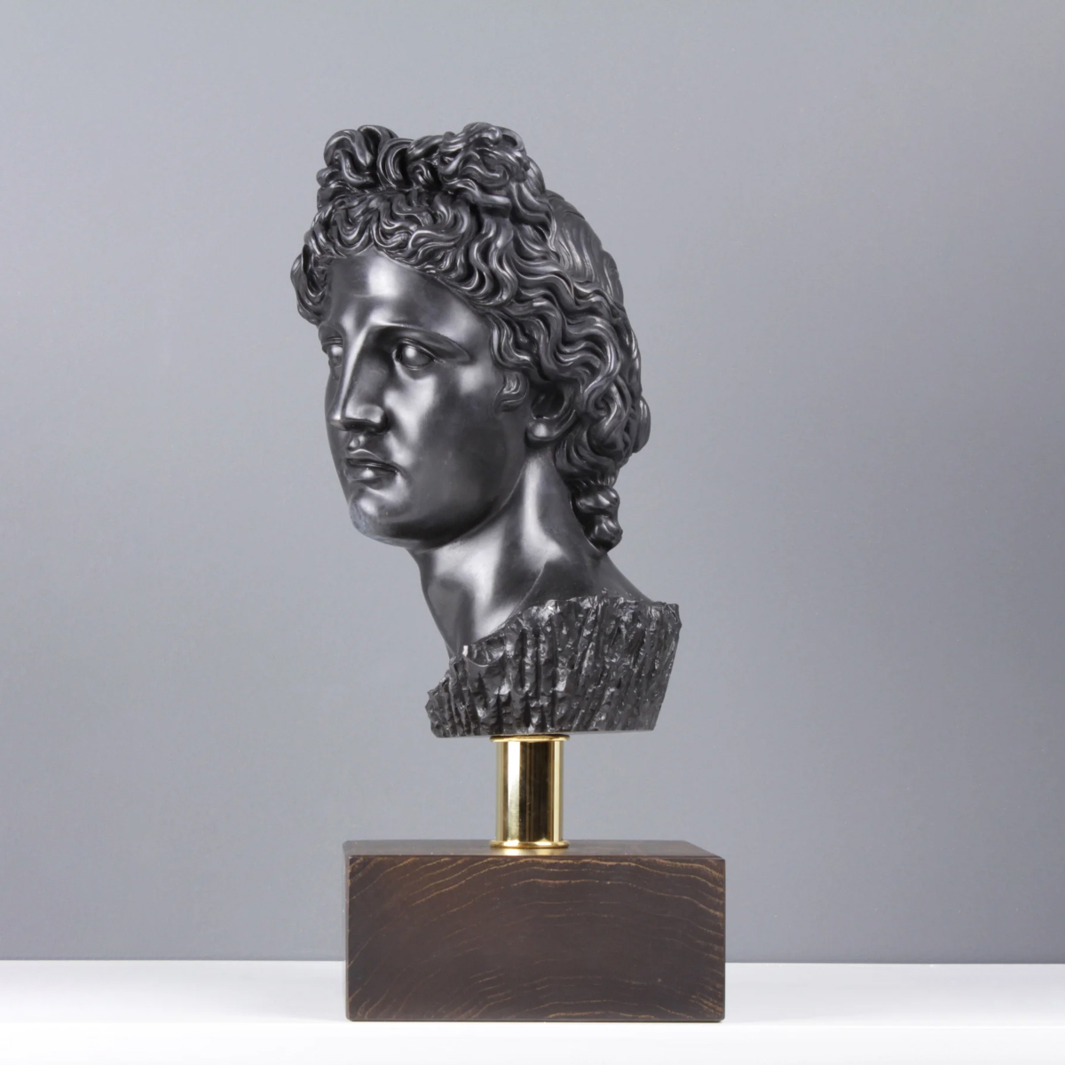 bronze Apollo Statue Bust, featuring strong Greek facial features