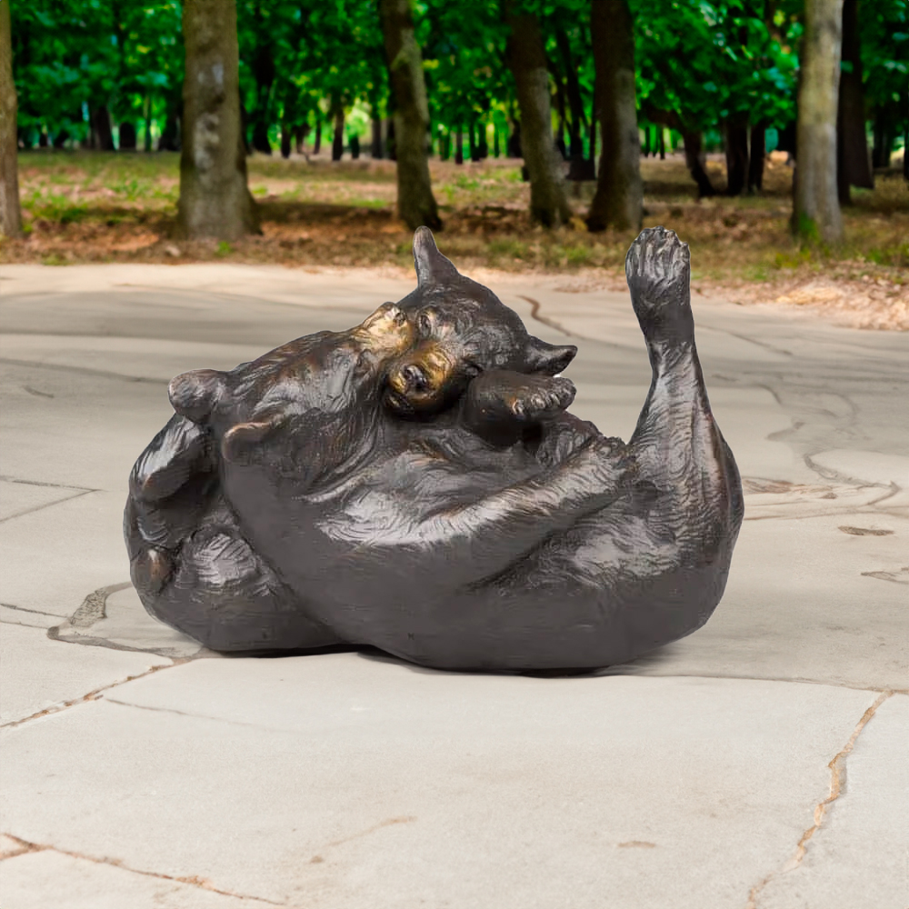 bronze Bear cub statue featuring two playful bronze bear cubs tumbling together on the ground