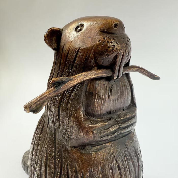 bronze Beaver Statue for Sale branch detail
