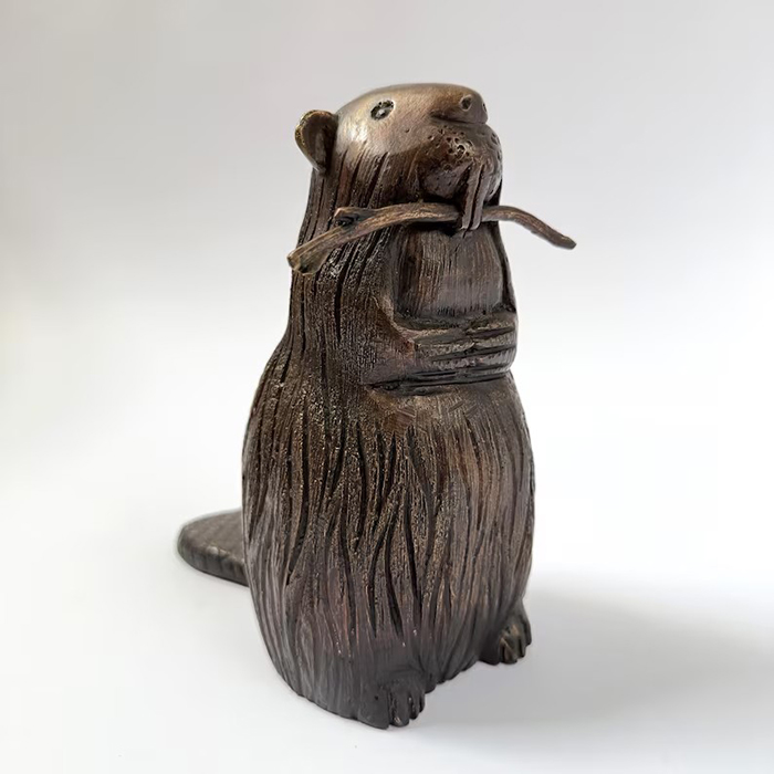 bronze Beaver Statue for Sale side pose