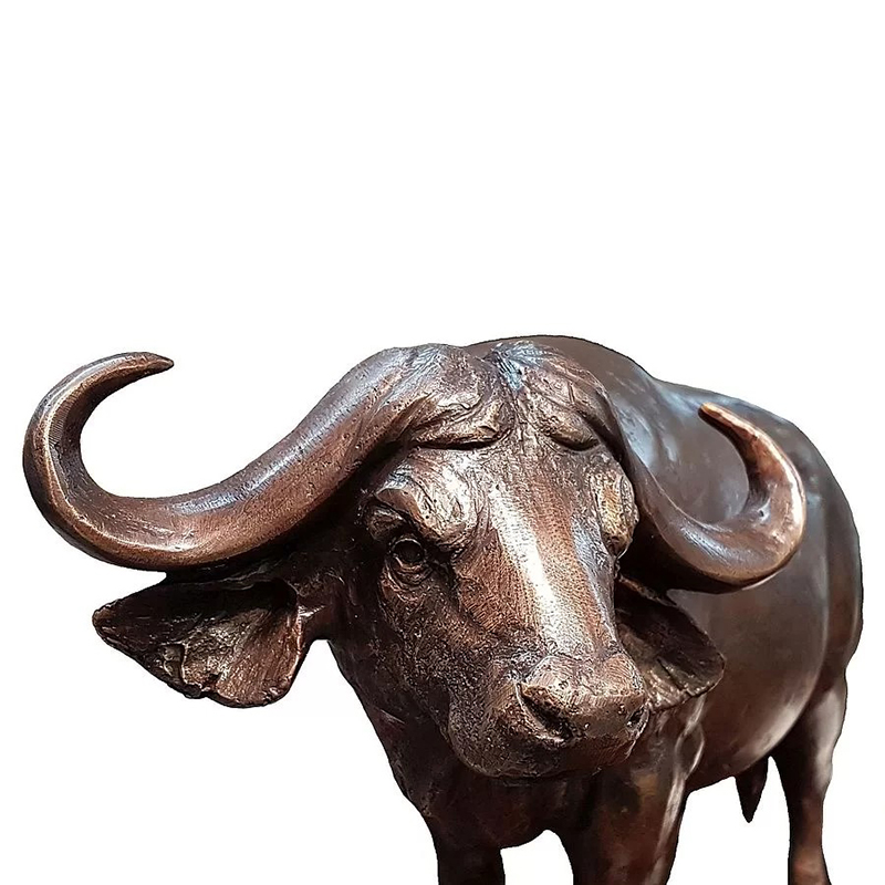 bronze Cape Buffalo Statue front detail