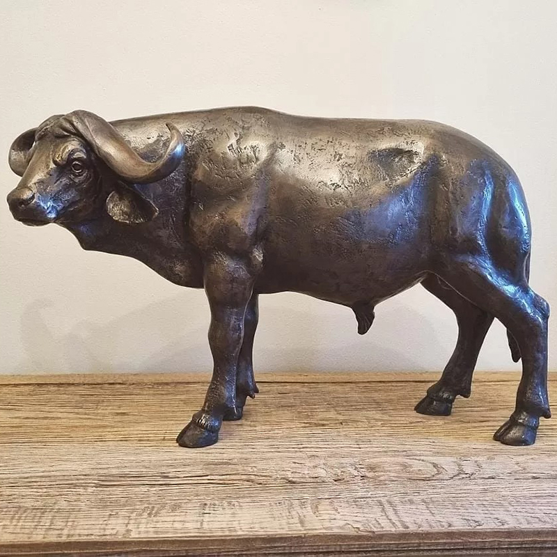 bronze Cape Buffalo Statue side view