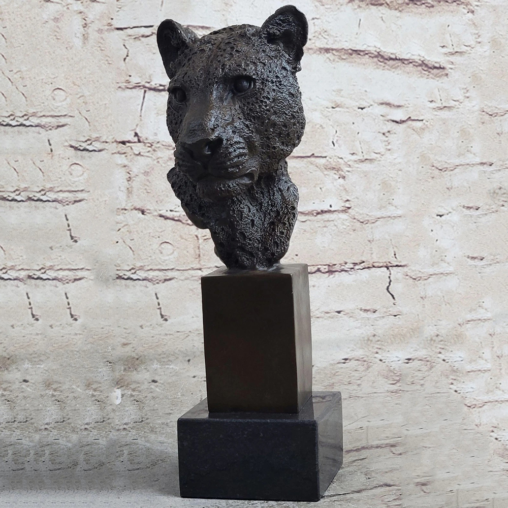 bronze Cheetah Bust on dark base