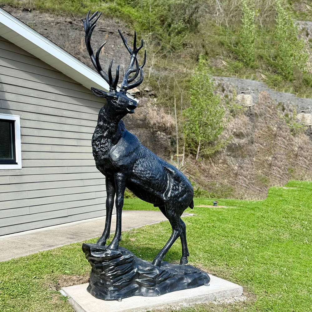 bronze Deer Elk Statue rocky garden display