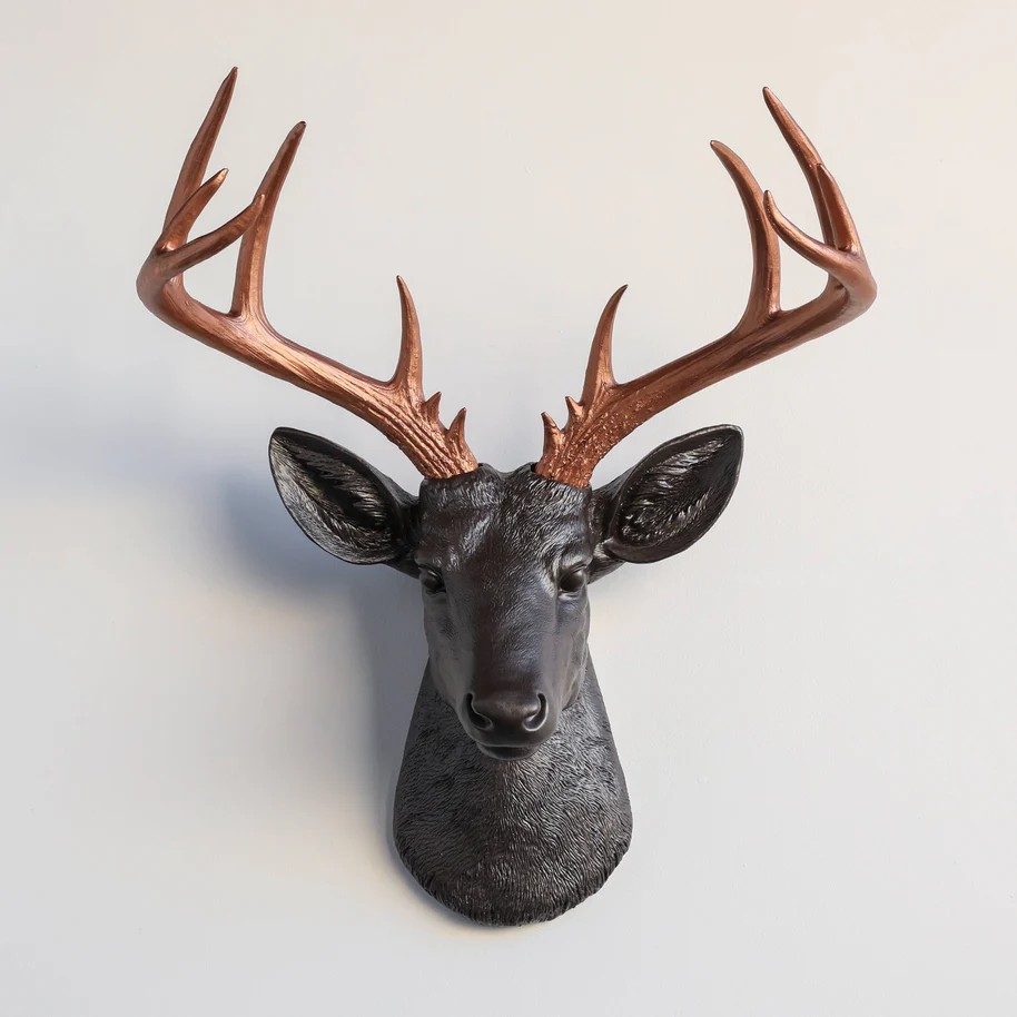 bronze Deer Head Wall Sculpture with antlers
