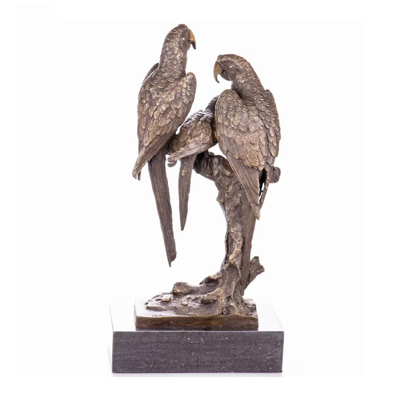 bronze Macaw Sculpture rear view on base
