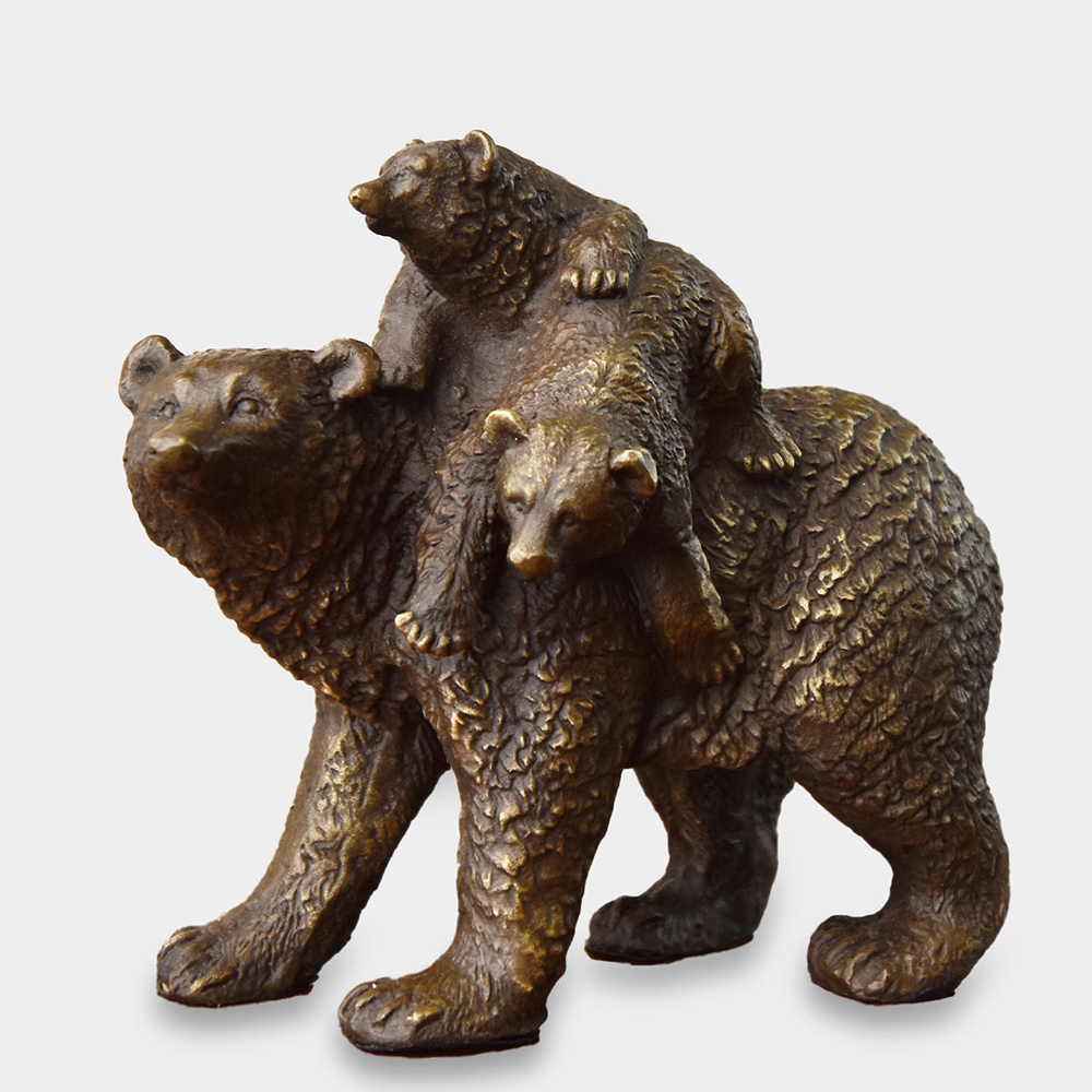 bronze Mama Bear Statue with two cubs