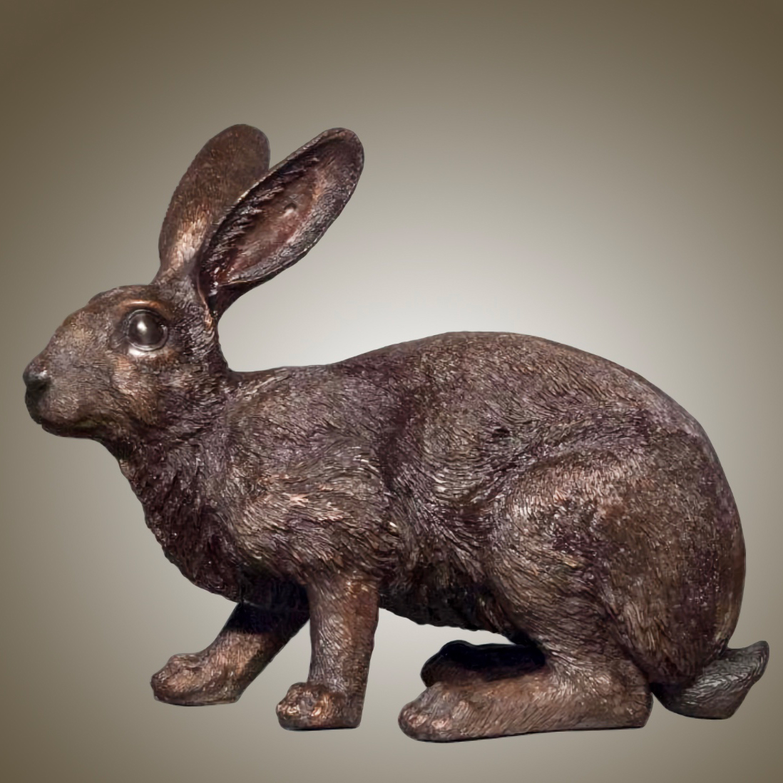 bronze Realistic Rabbit Statue in crouching pose