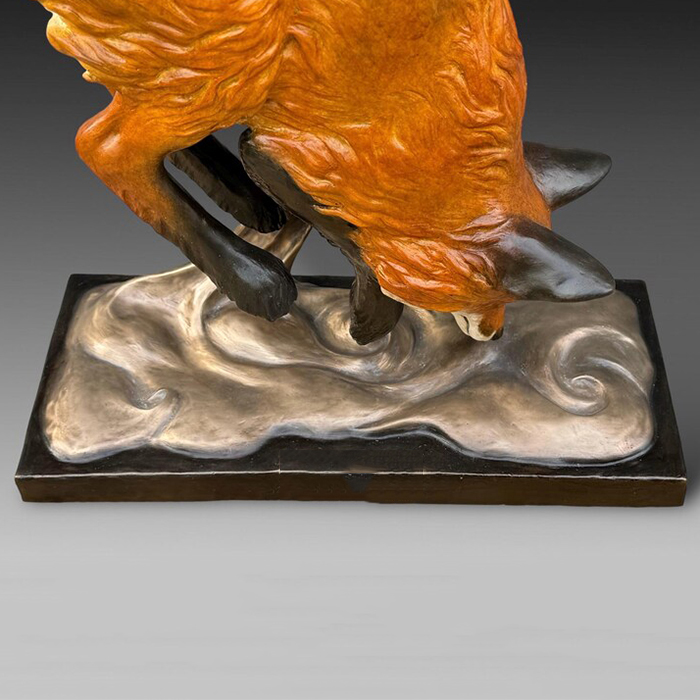 bronze Red Fox Statue snow pounce detail