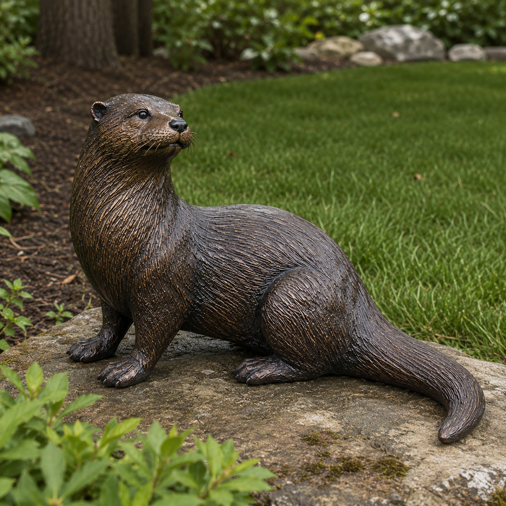 bronze River Otter Sculpture garden pose