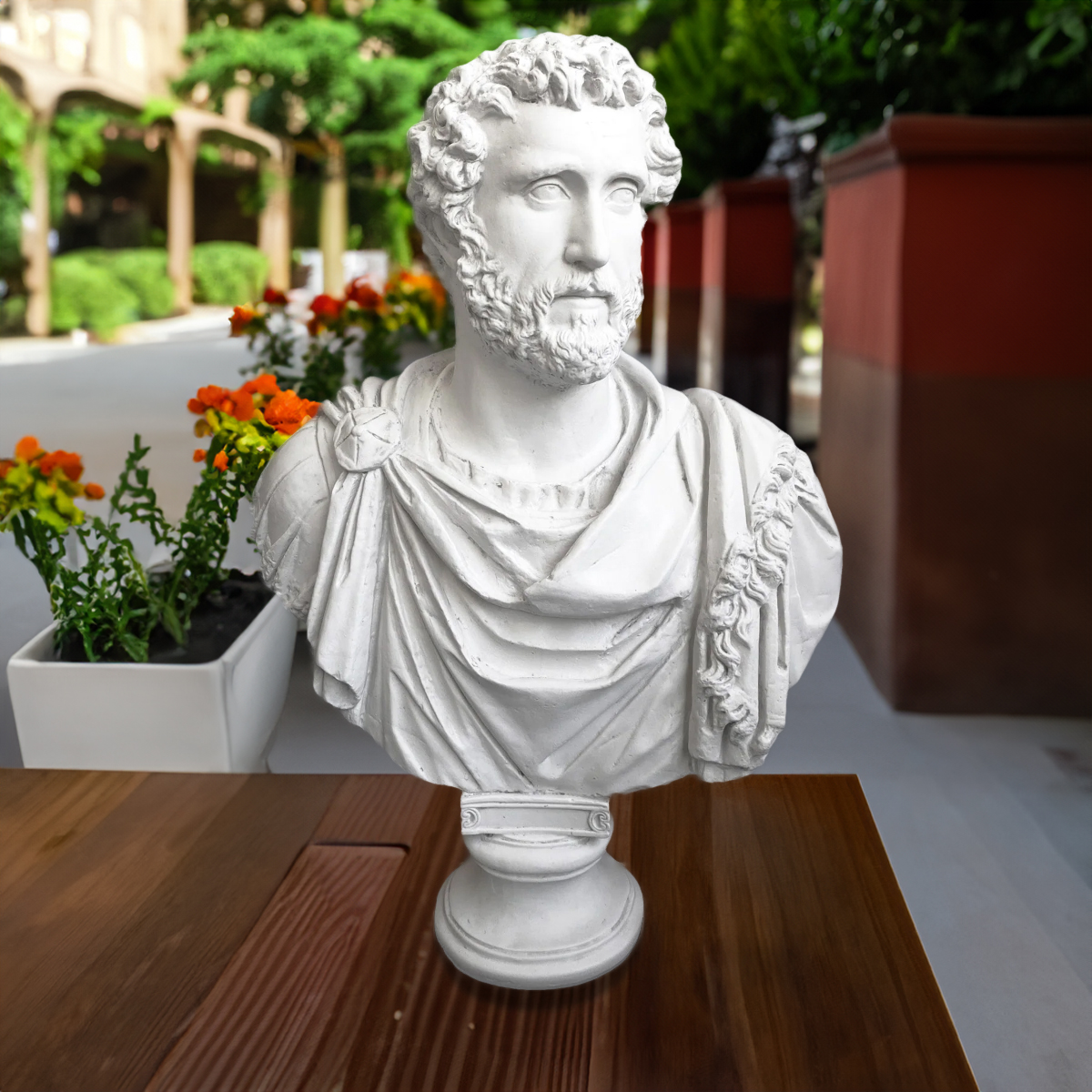 frontal view of the marble bust of Antoninus Pius