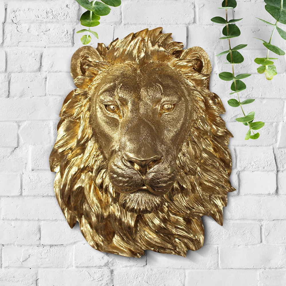 gold Bronze Lion Head Wall Sculpture decor